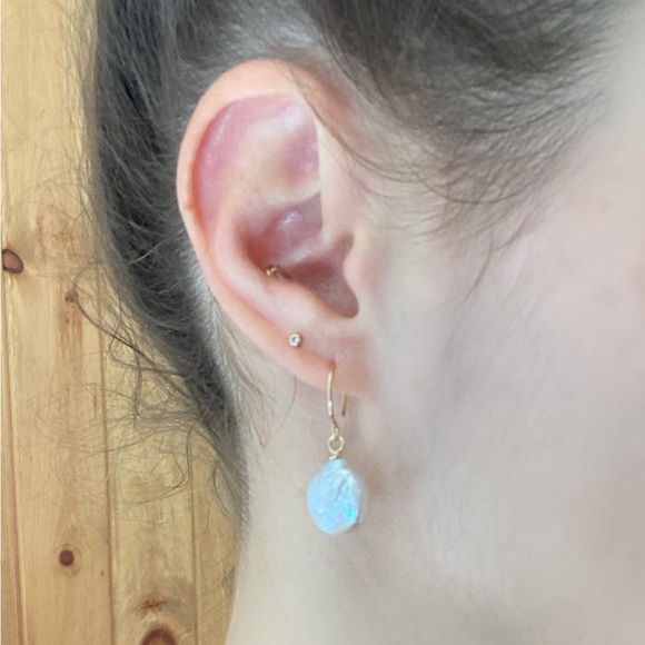 Freshwater Pearl Coin Wire Earrings - Picture 3 of 5